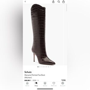 SCHUTZ Dark Brown Croc-Embossed Heeled Boots